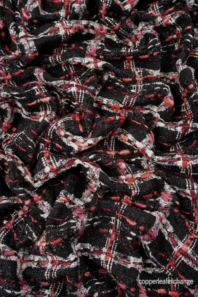 Italian Jacket fabric – ”Chanel-Look” – Wool, Viscose, Lurex – Black, burgundy – fg.F