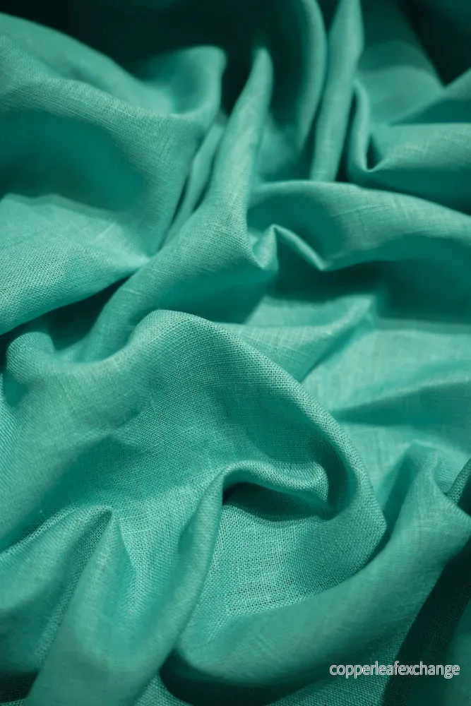 Textured linen fabric – Turquoise green (light) – 0314