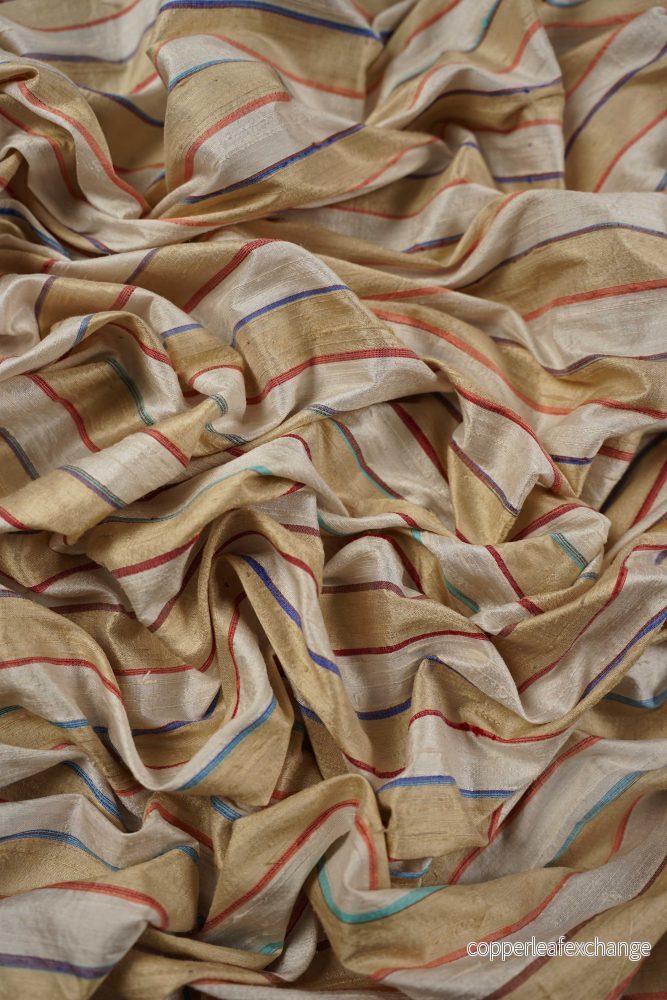 Vintage – Thai Silk – Striped – Beige, Blue, Red – VT42