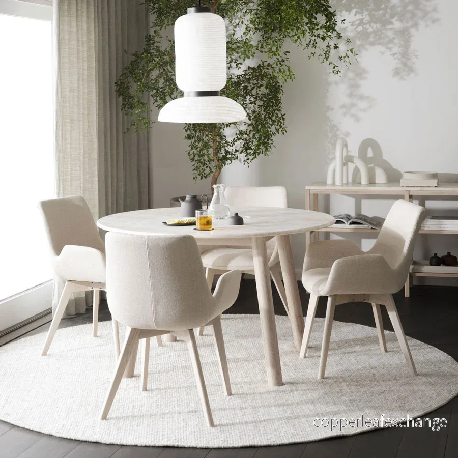 Matbord Taransay, Beige travertin / Vitpigmenterad ek - Bild 2