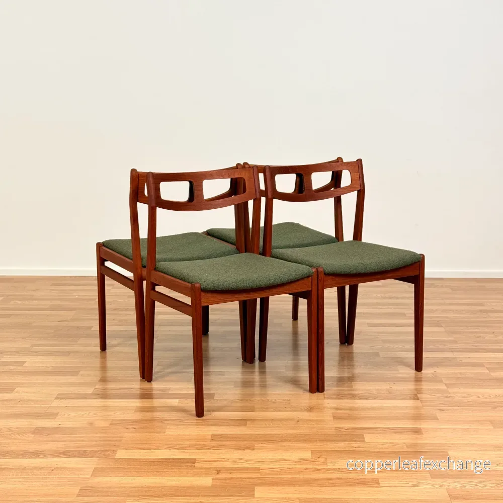 Set om 4 matstolar i massiv teak, 1950-60-tal, Danmark