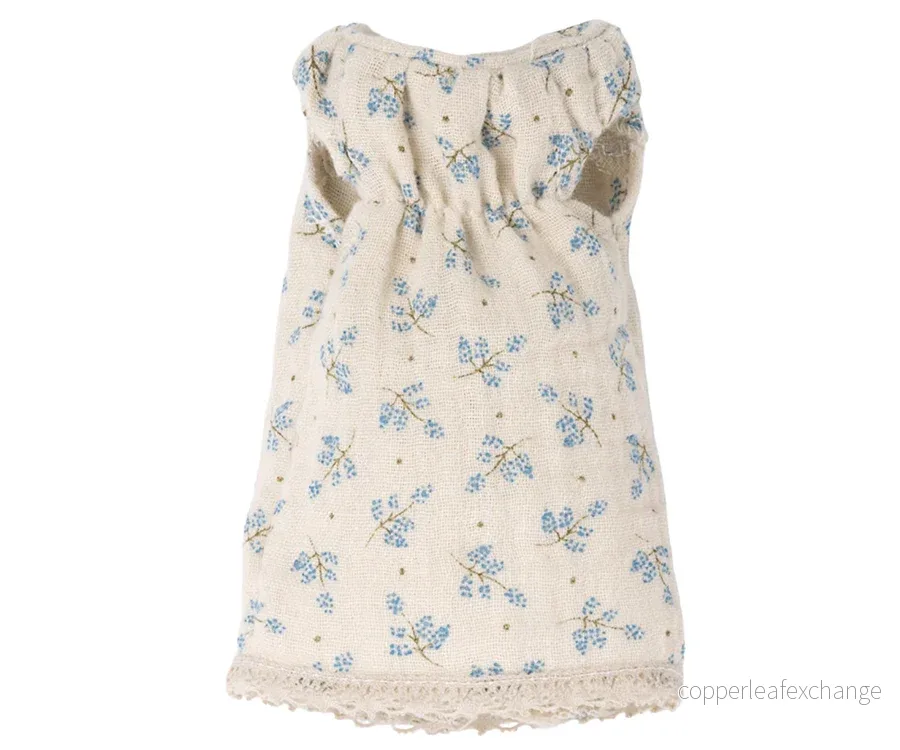 Maileg – Klänning för kanin, blå blommig dress till kaninflicka, storlek 1