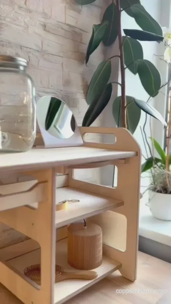 Montessori tvättställ i trä med förvaring för barn – Stor modell - Bild 2