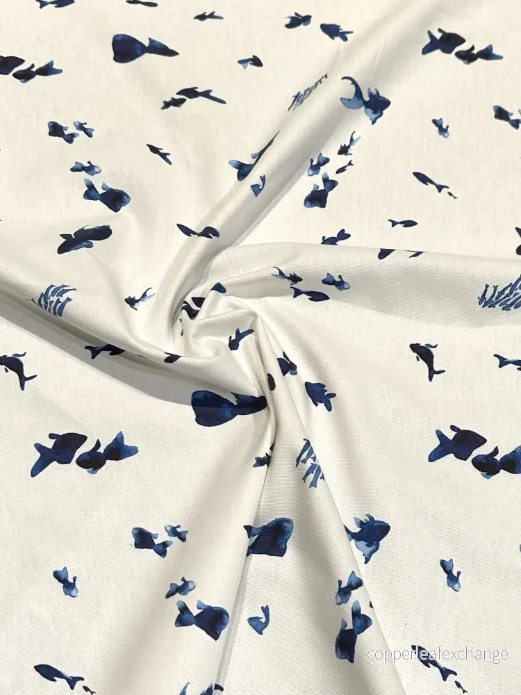 Spanish Curtain Fabric Cotton Blue Fishes Spanish Curtain Fabric Cotton Blue Fishes