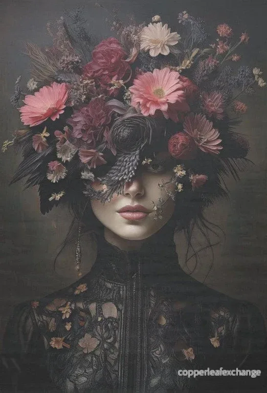 Rosa blomsterhår - enskilda decoupage konstark - Bild 2