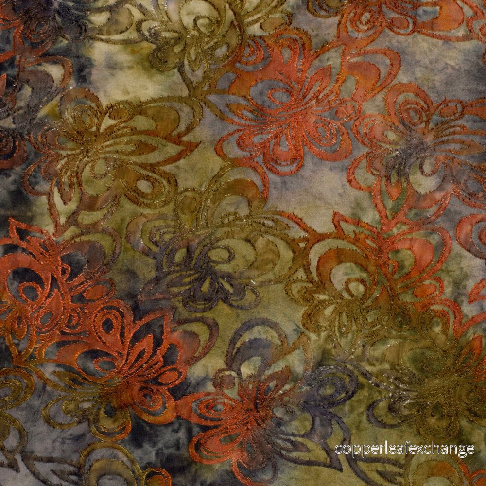 Burnout Jacquard – Tie Dye – Flowers – Khaki, Orange – 28/027 Burnout Jacquard – Tie Dye – Flowers – Khaki, Orange – 28/027