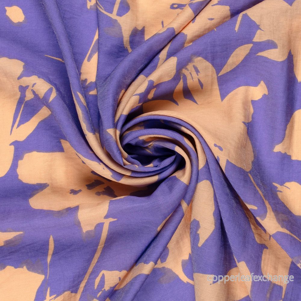 Viscose – Light – Twill – Abstract – Flower – Purple, Peach – 044