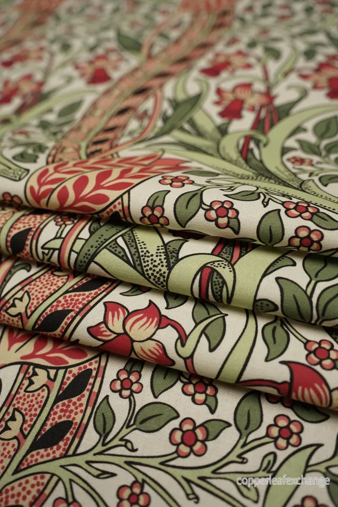 Jugend Patterned Furniture Fabric Curtain Fabric – Cotton – Daffodil forest – Red