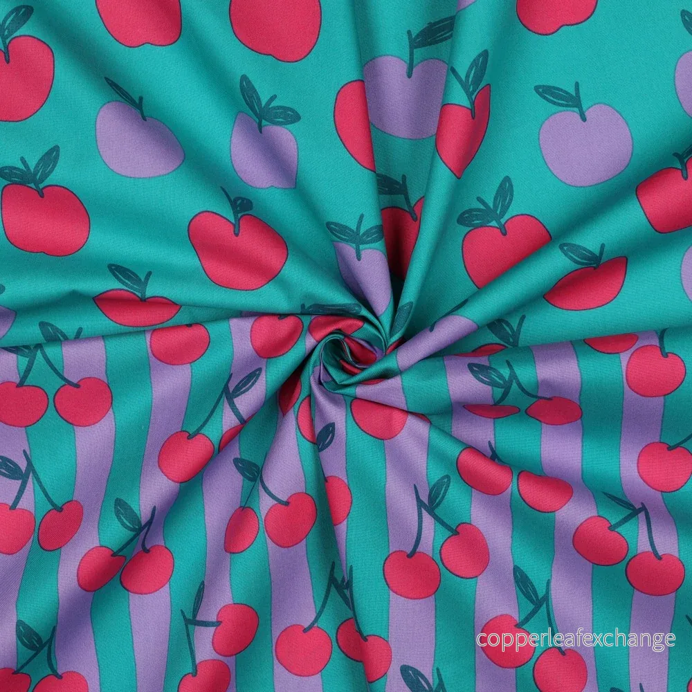 Patterned - Fine poplin - Stripes - Fruit - Petrol - 005