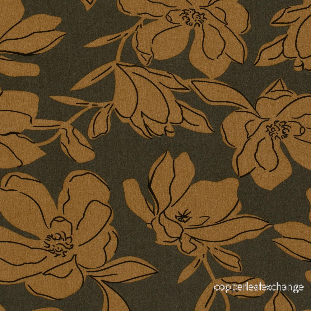 Patterned Viscose – Poplin – Flowers – Khaki Green Patterned Viscose – Poplin – Flowers – Khaki Green