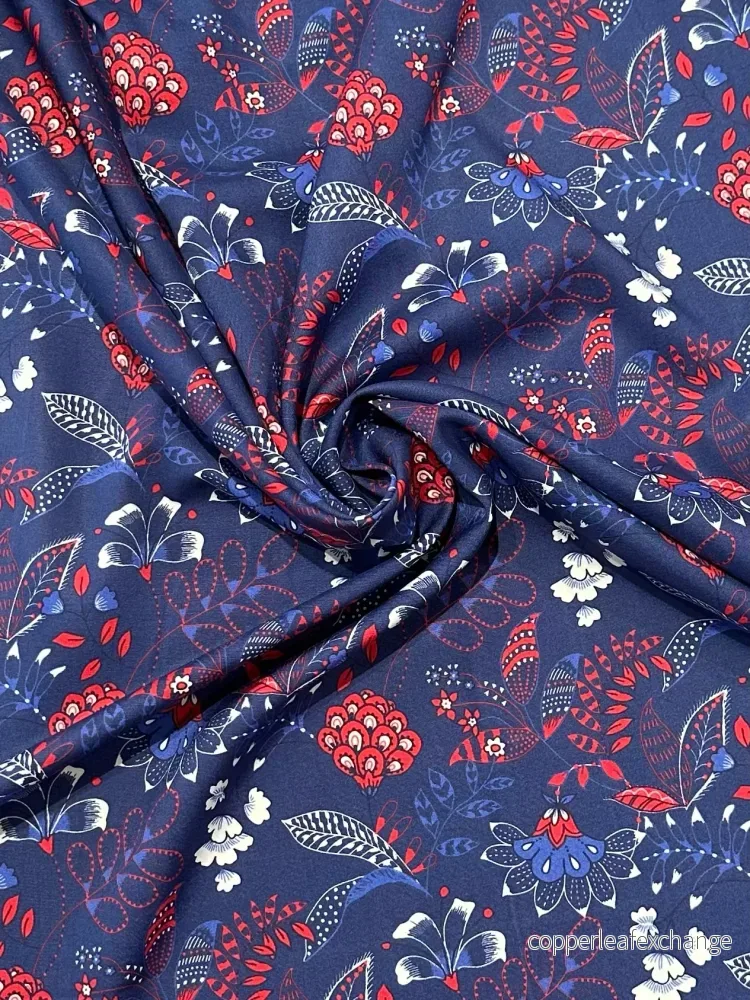 French Viscose – Patterned – Flowers – Red & Blue French Viscose – Patterned – Flowers – Red & Blue