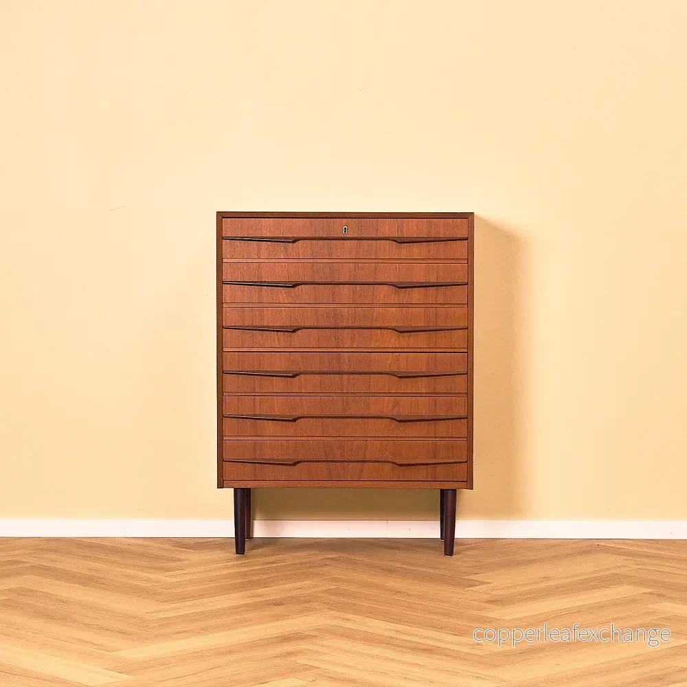Tall Teak Chest of Drawers by J.G. Møbler, 1950s Tall Teak Chest of Drawers by J.G. Møbler, 1950s