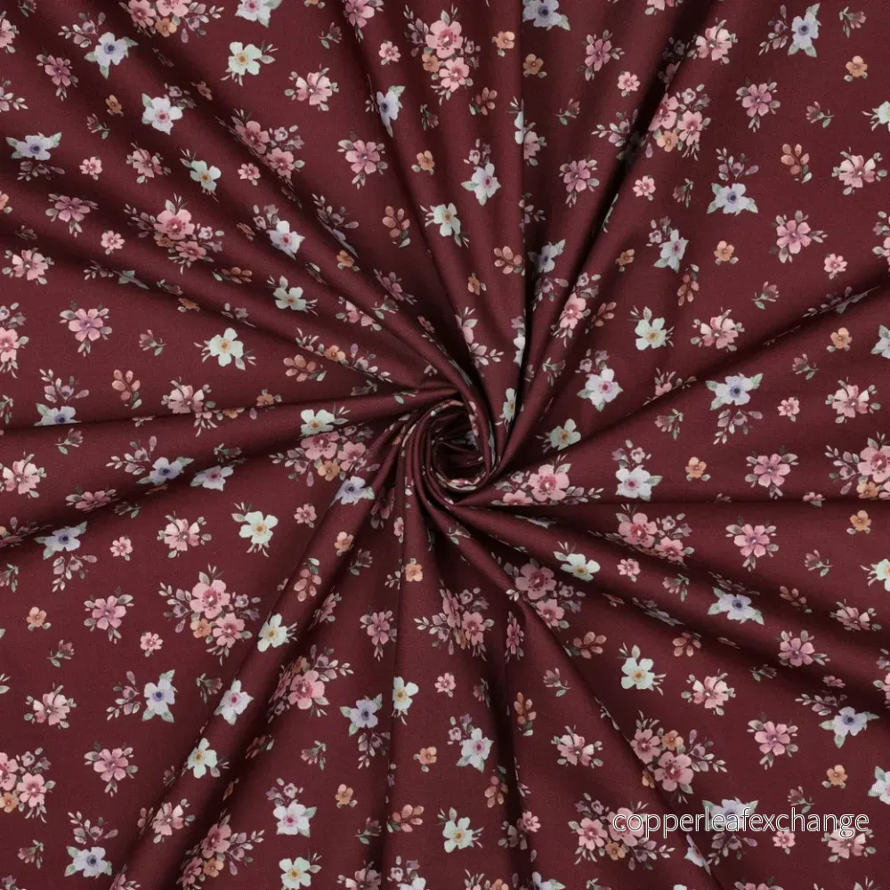 Patterned – Cotton – Poplin – Flowers – Burgundy – 17.031 Patterned – Cotton – Poplin – Flowers – Burgundy – 17.031