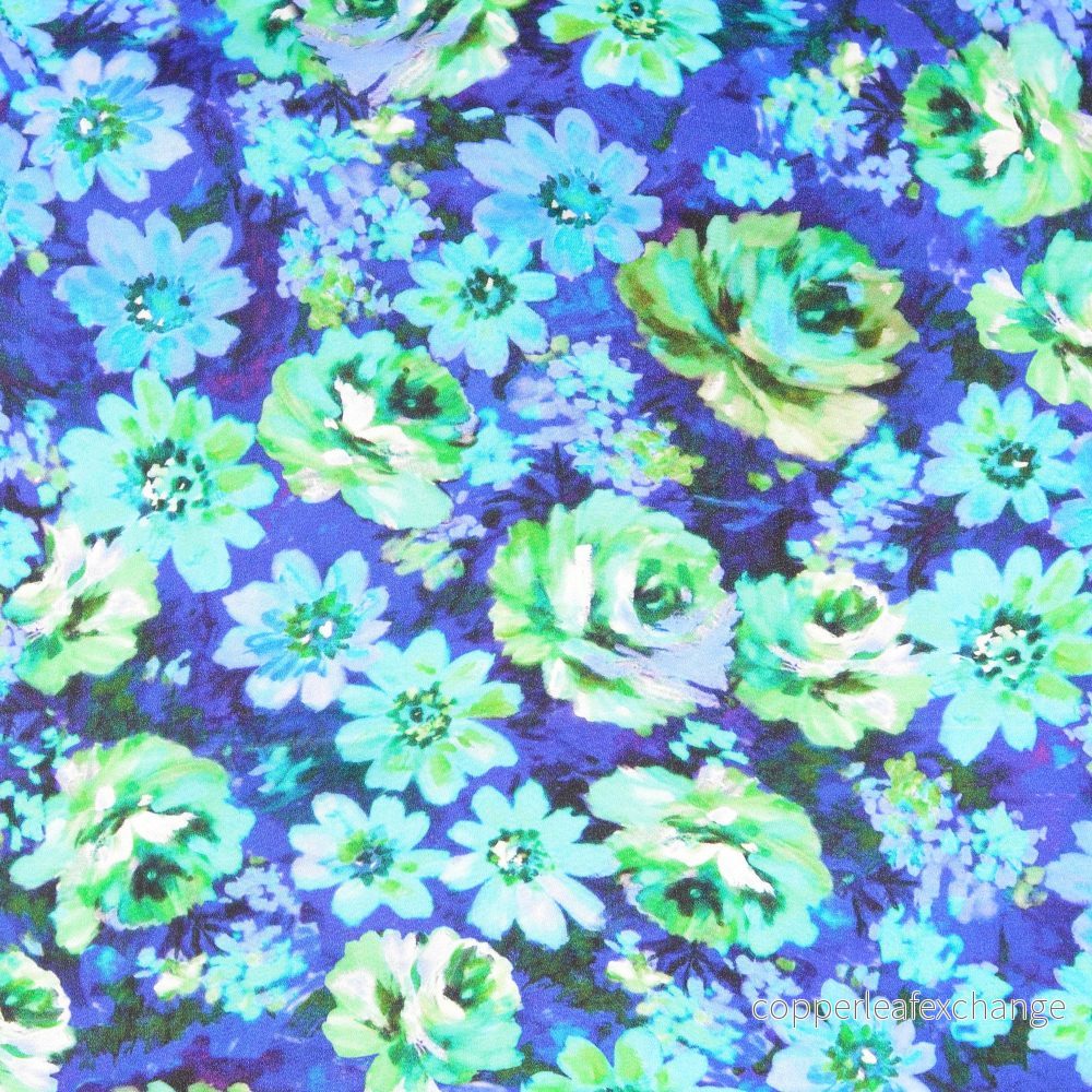 Patterned – Viscose Satin – Flowers – Blue – 0003