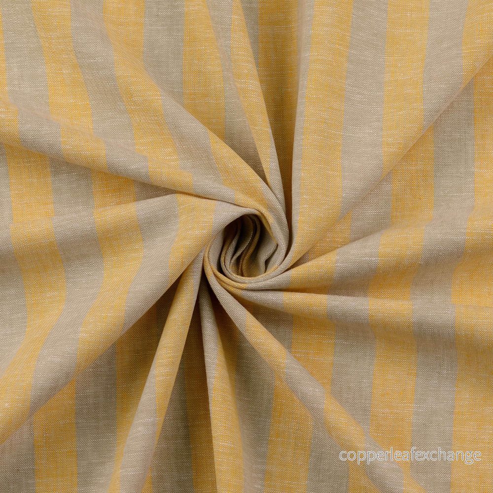 Linen Fabric – Wide Stripes – Natural, Yellow – 0001
