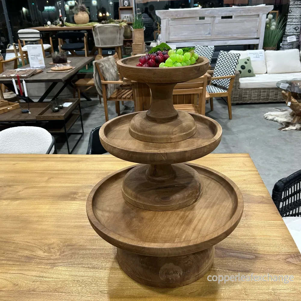 Sari Serveringsbricka - Förhöjd Rund Teakbricka med Grå Finish - Bild 2