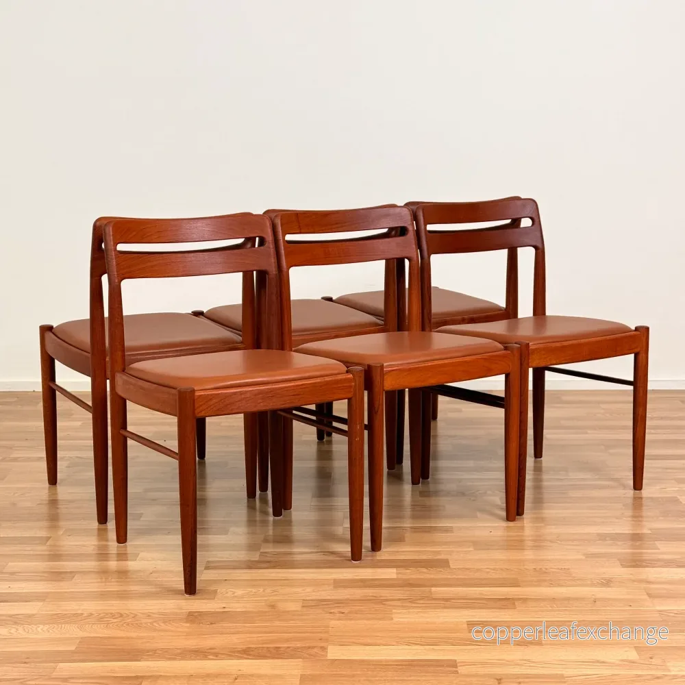 Set om 6 matstolar i massiv teak av H.W.Klein, 1950-60-tal, Danmark