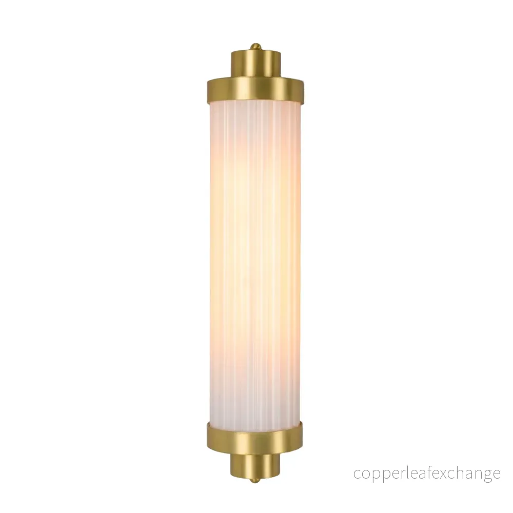 LOUISE - Vintage Rippled Opal Glass and Brass Bathroom Wall Light 47cm IP44 - Bild 2