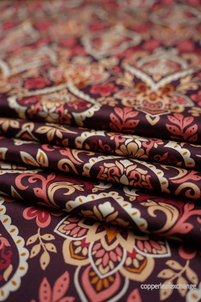 Viscose satin – Patterned – Medallion – Plum – 2479 Viscose satin – Patterned – Medallion – Plum – 2479
