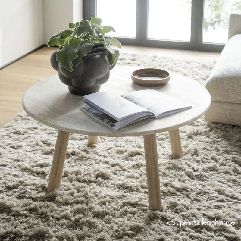 Soffbord Taransay, Beige travertin / Vitpigmenterad ek - Bild 2