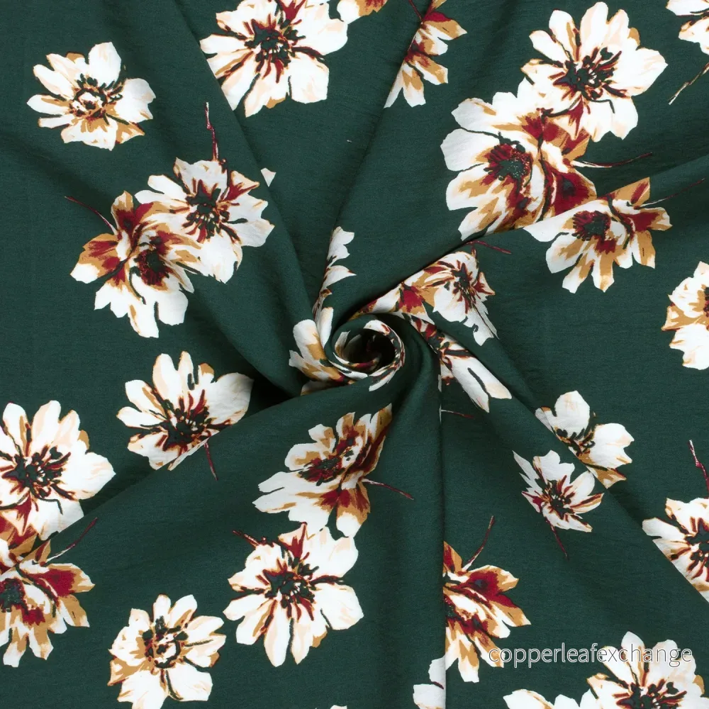 Patterned Viscose - Crepe - Flowers - Dark Green - Bild 3