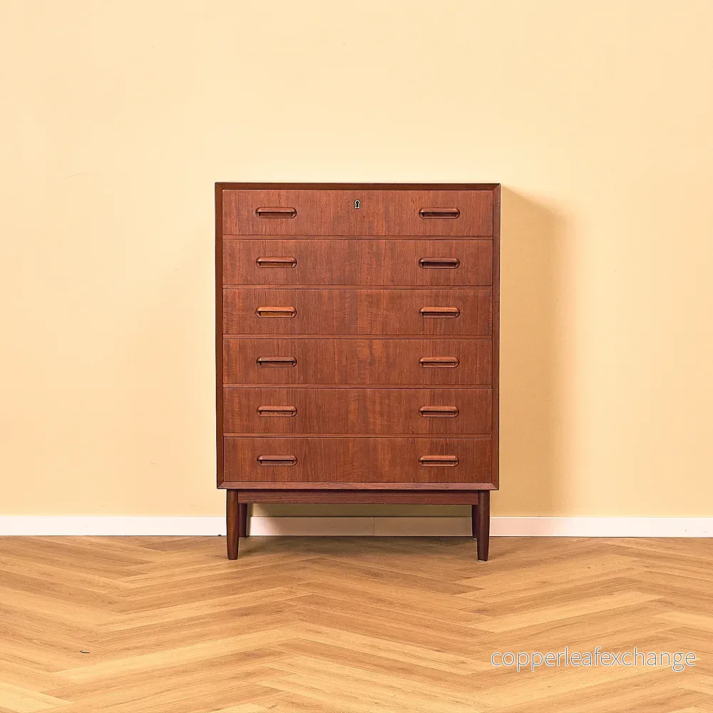 Tall Dark Teak Chest of Drawers