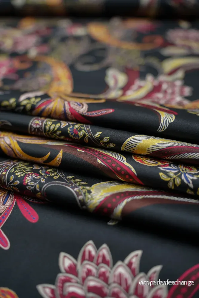 Viscose satin – Patterned – Paisley – Black – 2505 Viscose satin – Patterned – Paisley – Black – 2505