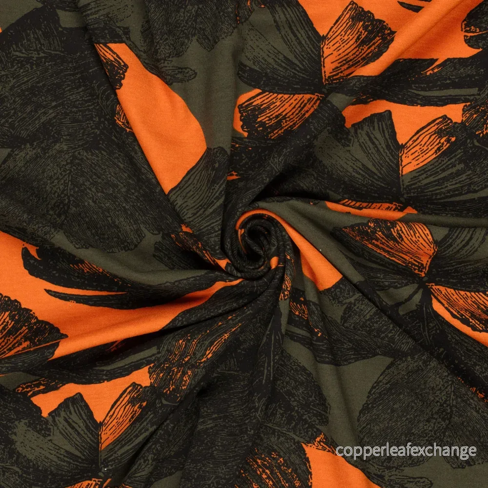Patterned Punta Jersey - Heavey Punta di Roma - Viscose Abstract Flower - Khaki Green - Bild 3