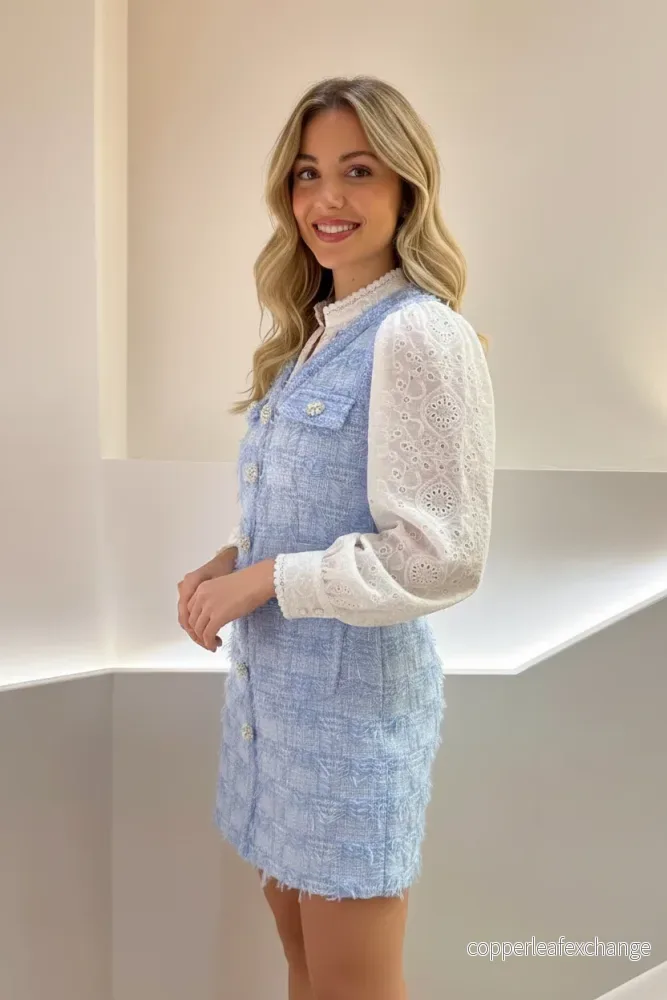 Tweedklänning Blå - Bild 2
