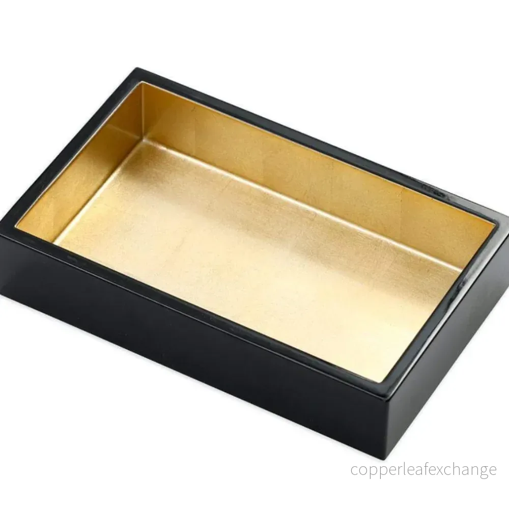 Kvadratisk Lackbricka Svart & Guld - Handgjord Serveringsbricka Vietnam - Bild 3