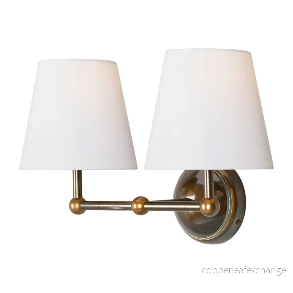 BUSAN – Modern Brass Double Wall Light with Fabric Shades