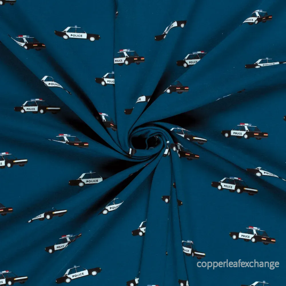 Patterned Cotton Jersey - Police car - 200g - Petrol - Bild 3