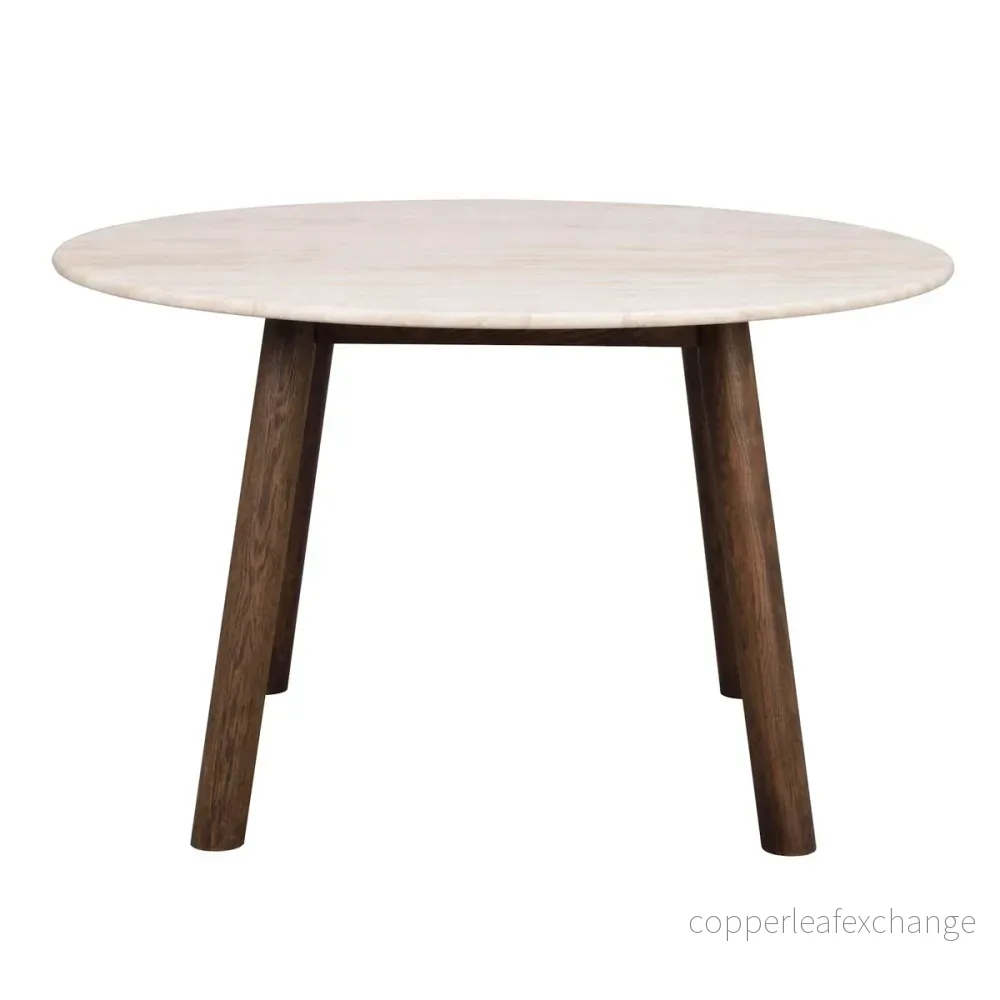 Matbord Taransay, Beige travertin / Brun ek