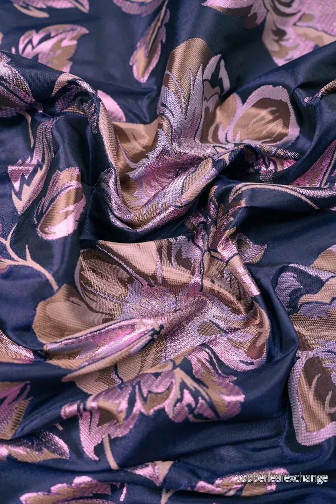 Metallic Brocade – Party Fabric – Pink, Navy Blue