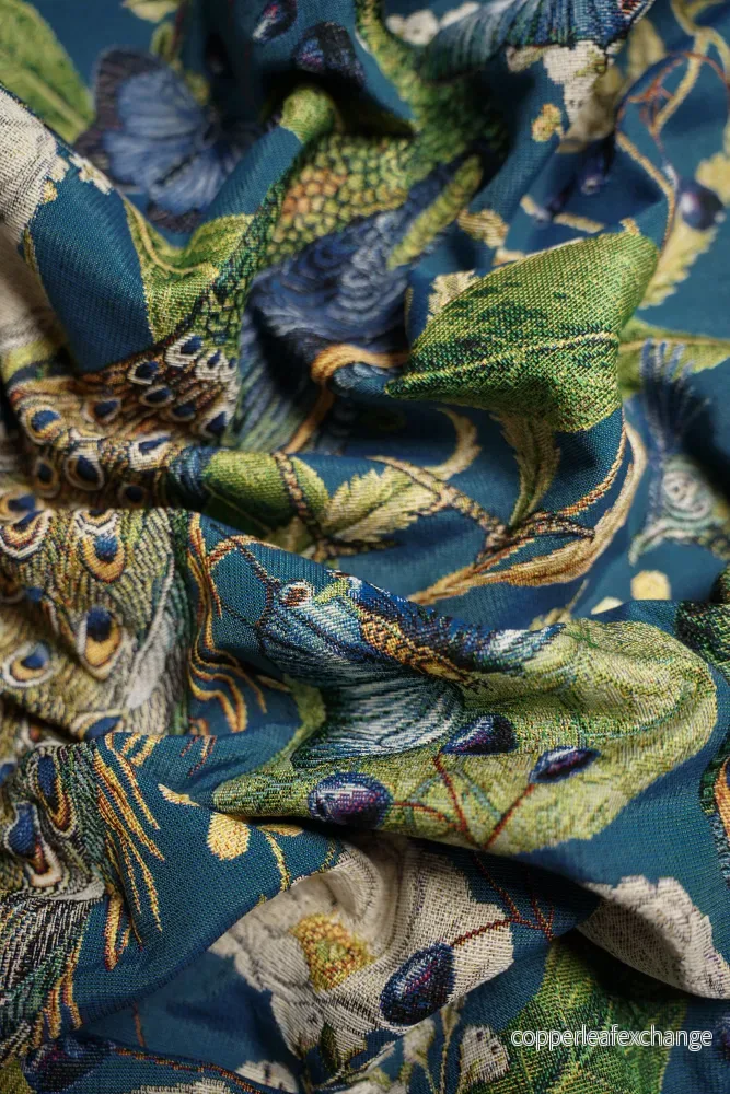 Patterned – Furnishings – Tapestry – Cotton – Polyester – Peacock – Petrol – 942