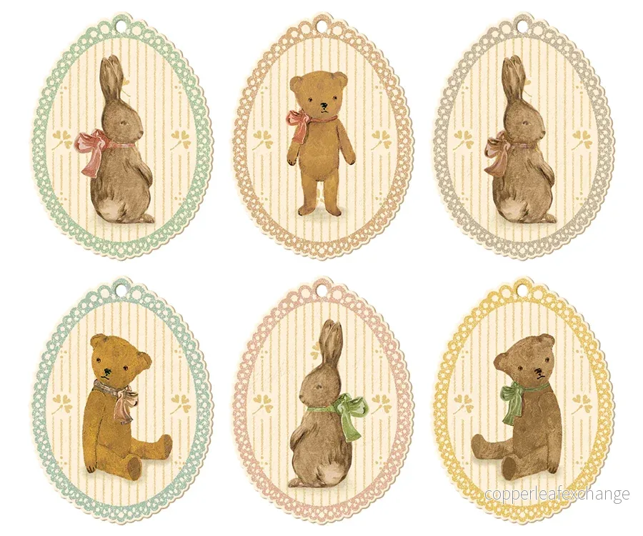 Maileg – Presentetiketter med kaniner och nallar, etiketter för presenter bunny och teddy, 12 st