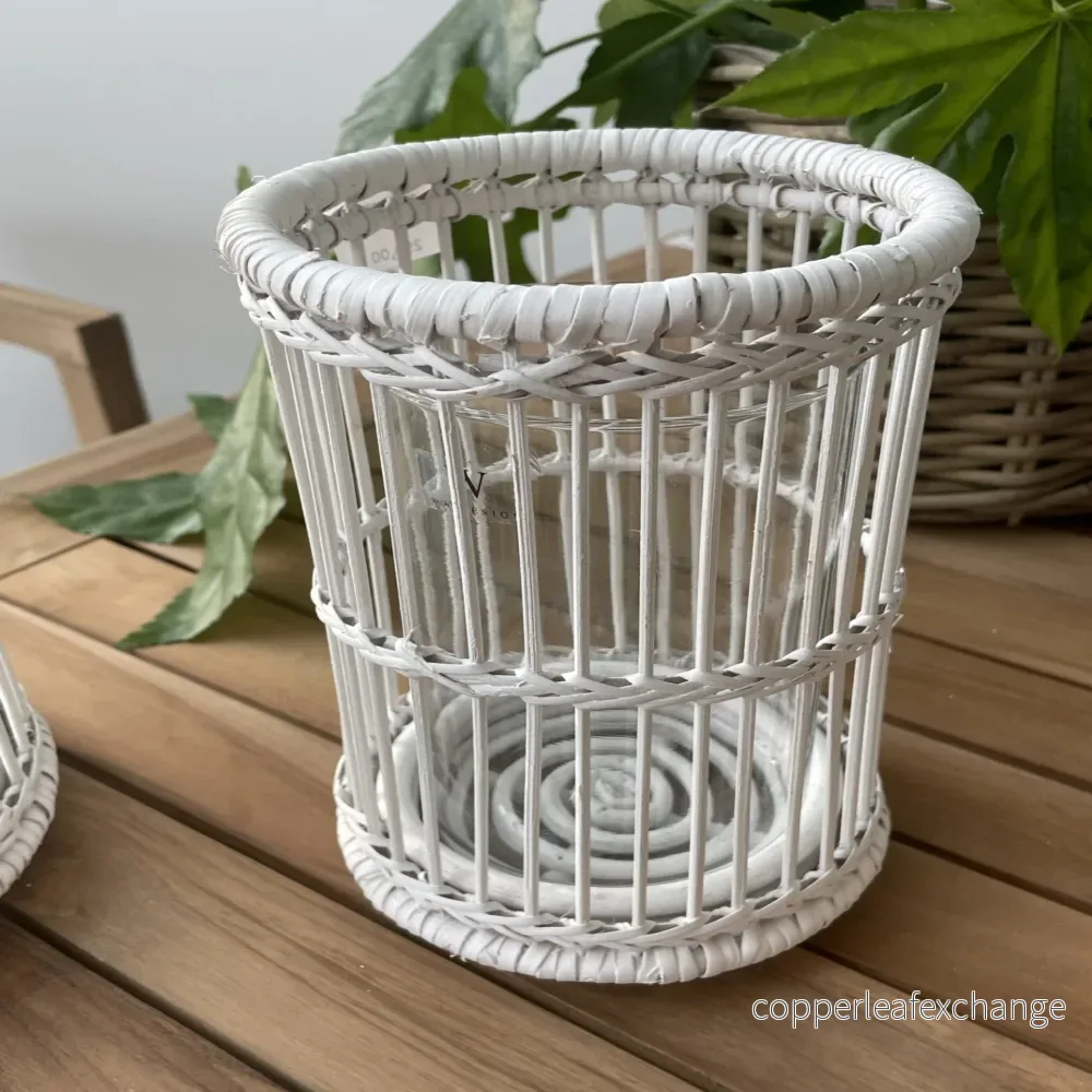Lykta Rund Vit Rotting – Inkl. Glas