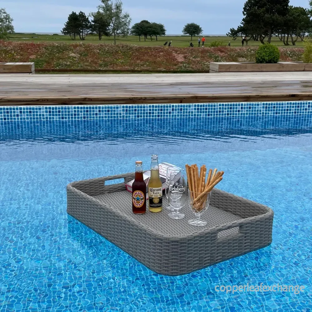 Flytande Poolbricka Rektangulär – Grå Konstrotting 80cm