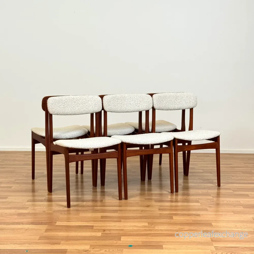 Set om 6 matstolar i teak av B. Rasmussen, Thorso Mobelfabrik, 1950-60-tal, Danmark