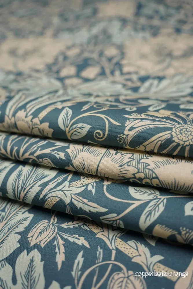 Jugend Patterned Upholstery Fabric Curtain Fabric – Cotton – Honeysuckle – Blue