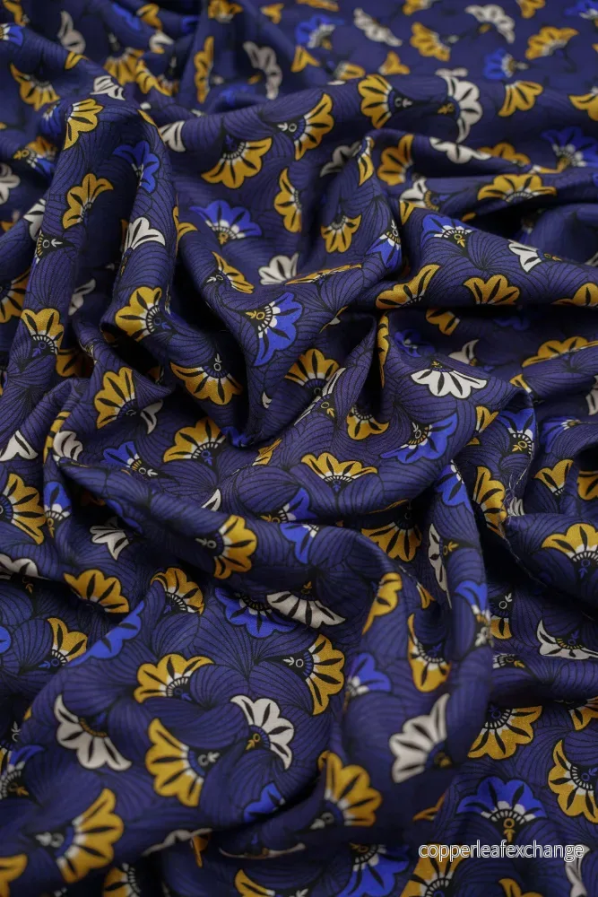 French Viscose – Floral Pattern – Batik – Blue