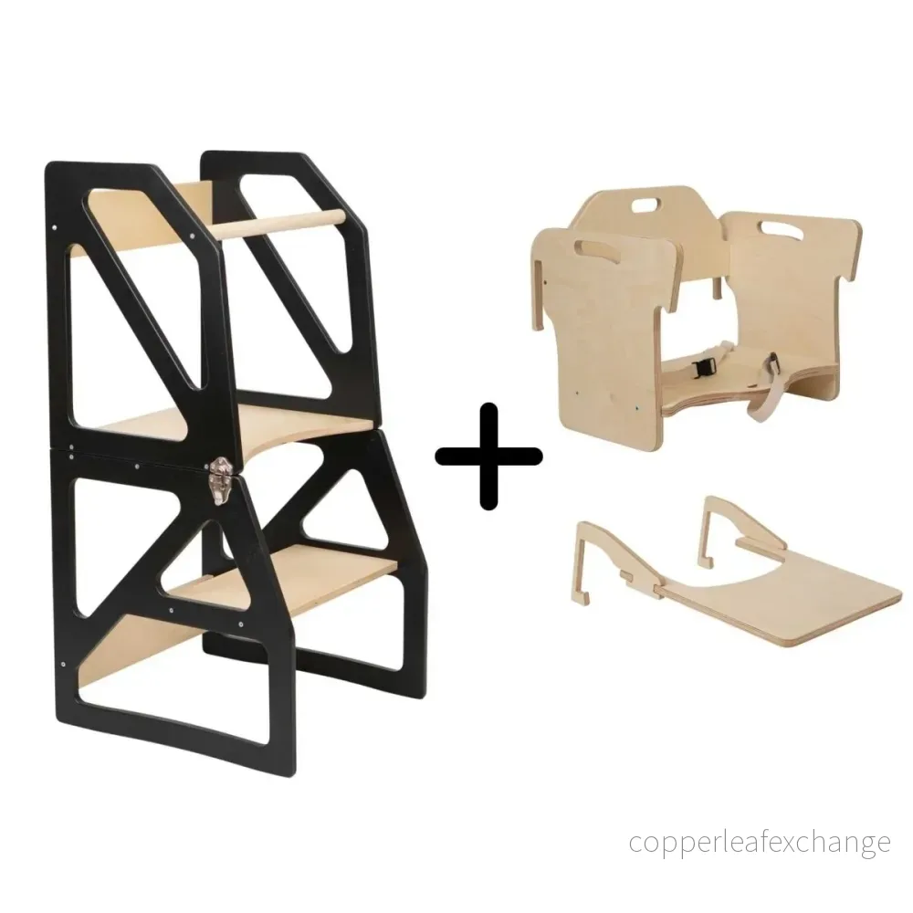 Transformerbart hjälpa-till-torn – stol, bord & bricka