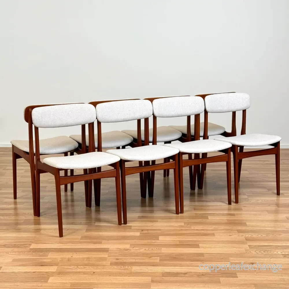 Set om 8 matstolar i teak av B. Rasmussen för Thorso Møbelfabrik, 1950-60-tal, Danmark
