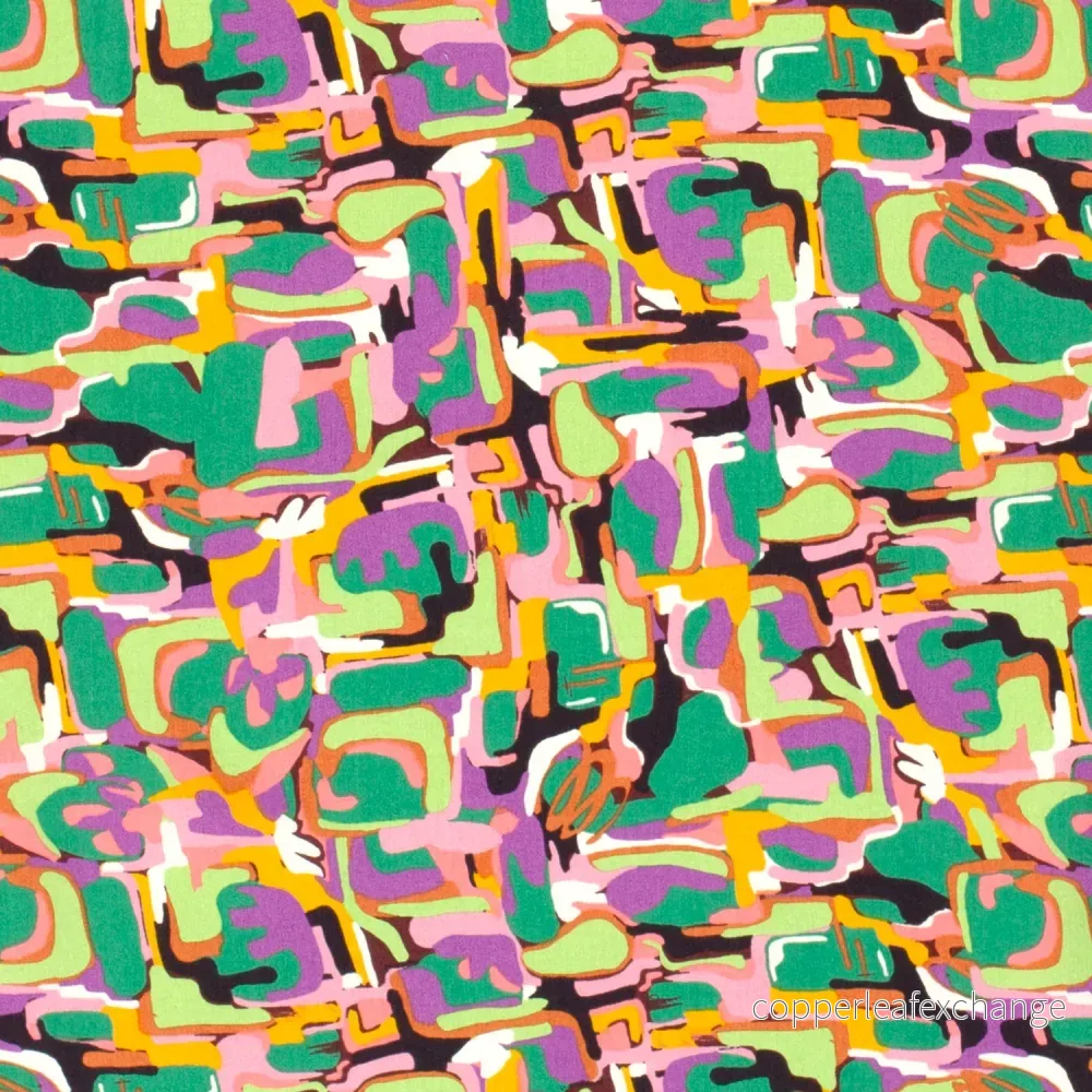 Patterned Viscose – Poplin – Abstract – Multicolor, Green