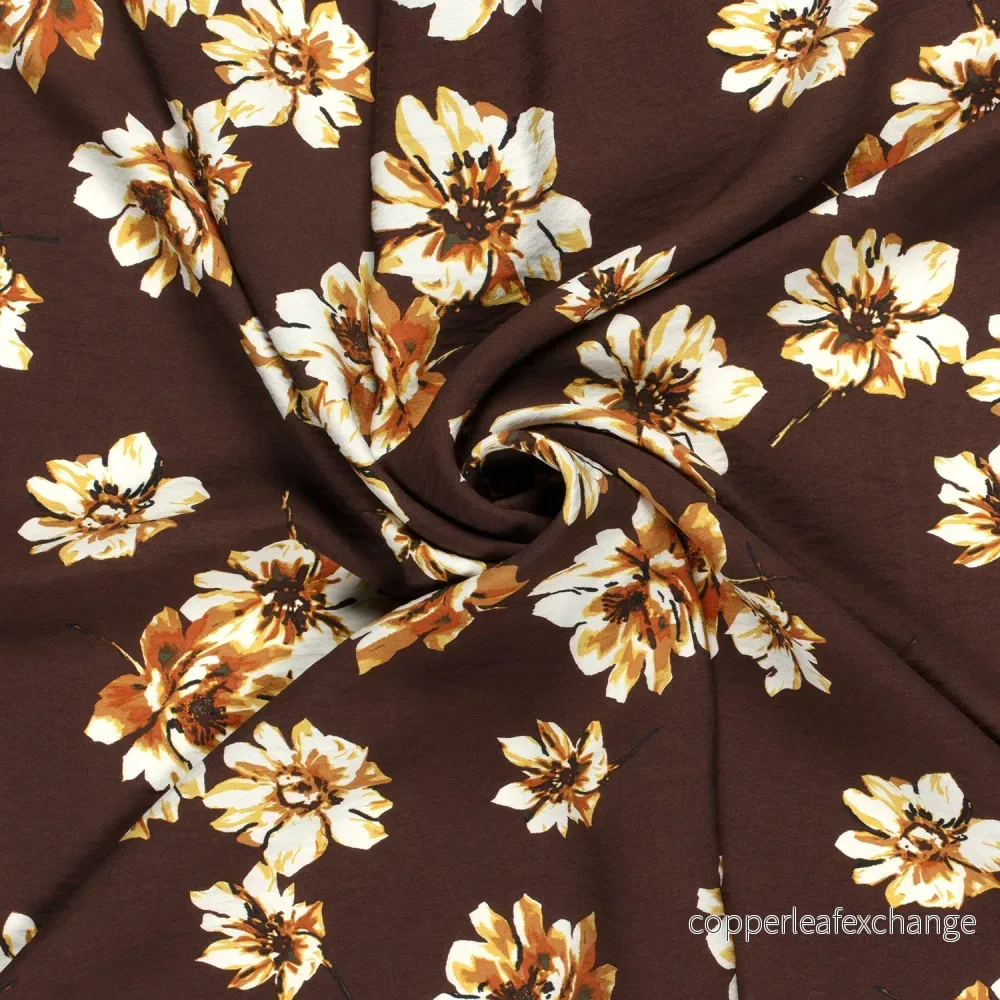 Patterned Viscose - Crepe - Flowers - Dark Brown - Bild 2