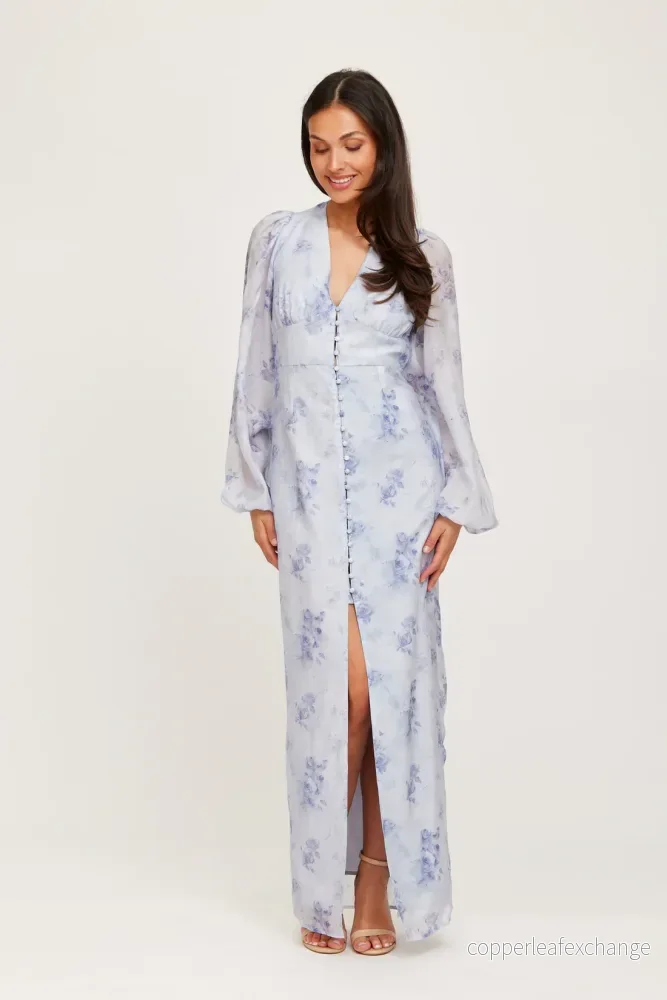 Dry Lake Aesthetic Dress Blue Flower Print
