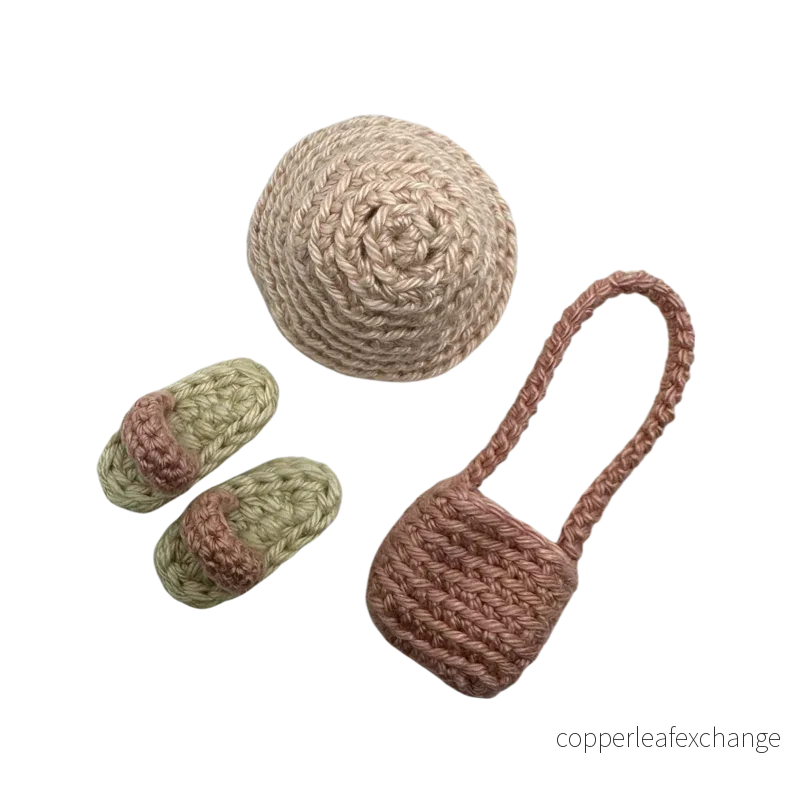 Miniatyr – Strandset med hatt, skor och axelväska för storasyster och storebror mus - Bild 3