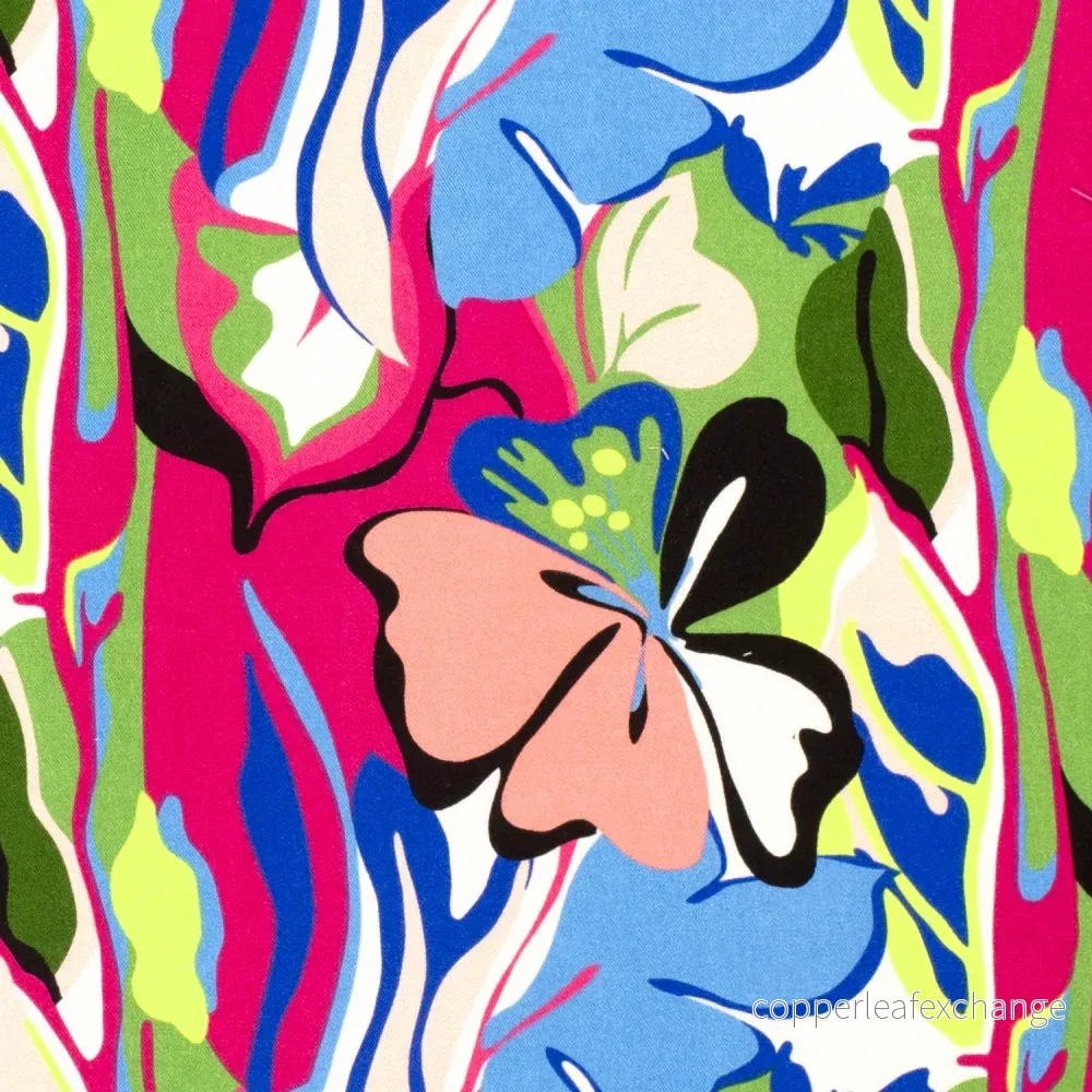 Patterned Viscose – Twill – Abstract, Flowers – Multicolor, Blue Patterned Viscose – Twill – Abstract, Flowers – Multicolor, Blue