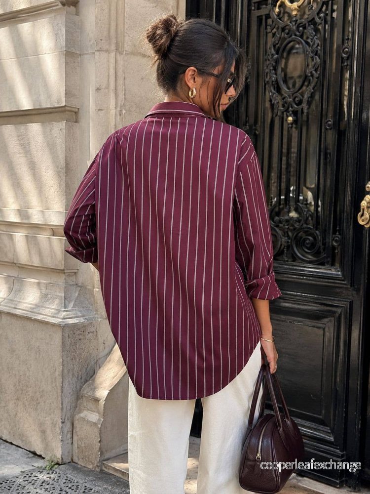Mon Cheri Randig skjorta i bordeaux, oversize-passform WINE - Bild 3