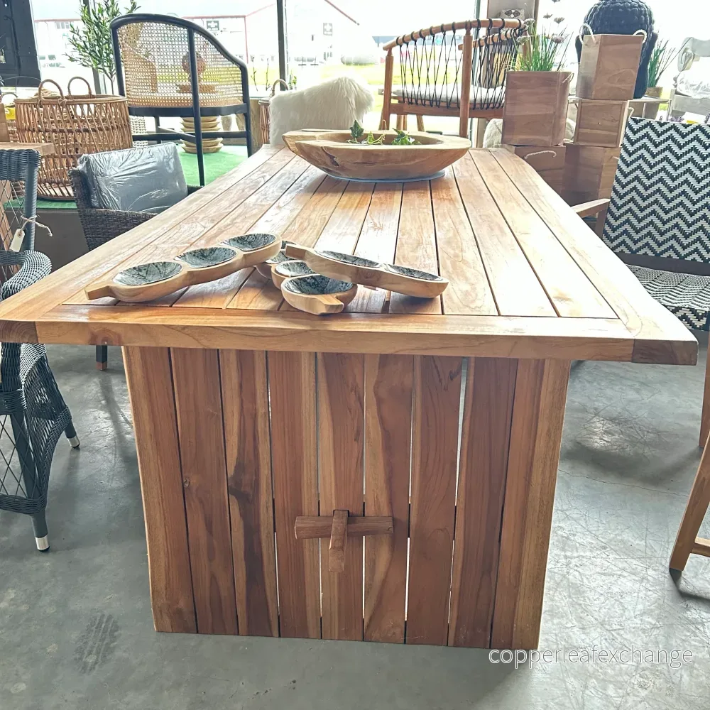 Bologne Matbord Teak 220 cm - Trädgårdsbord Naturlig Kant - Bild 3